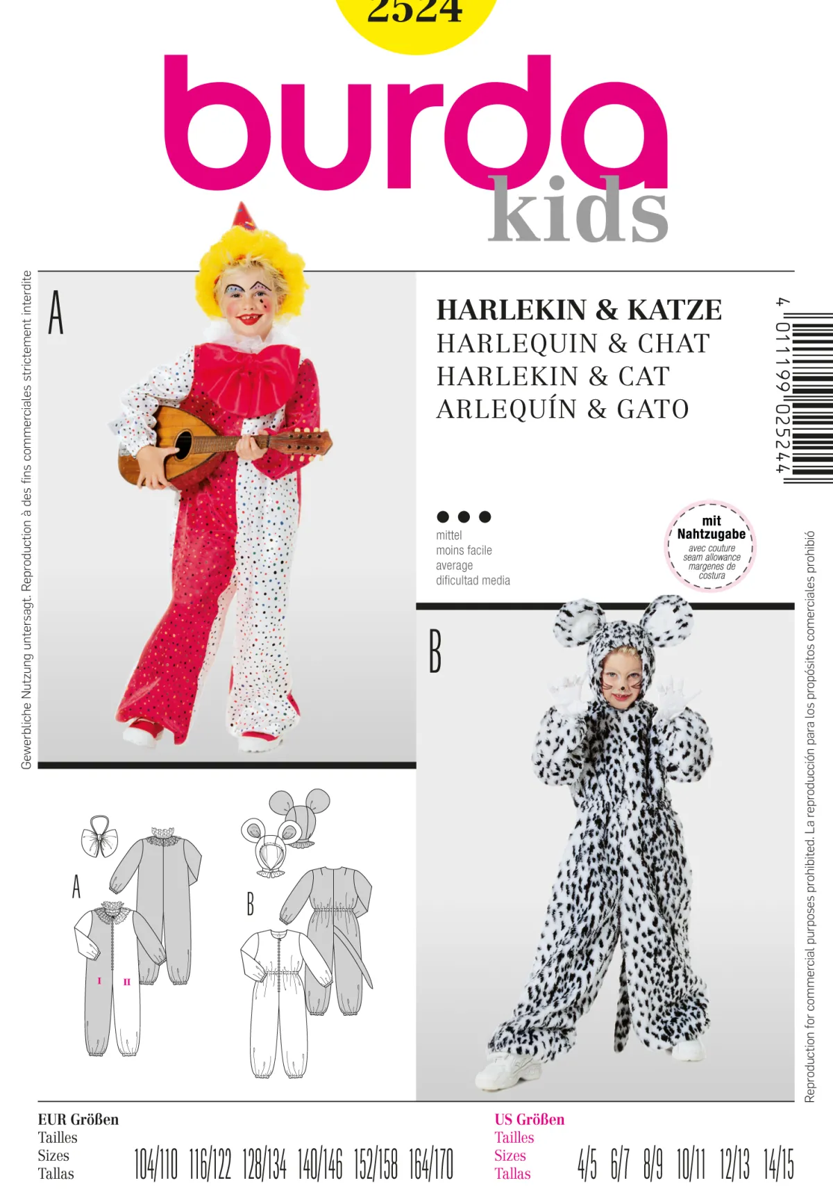 Cartamodelli Burda Neonati|Bambini>Arlecchino e gatto