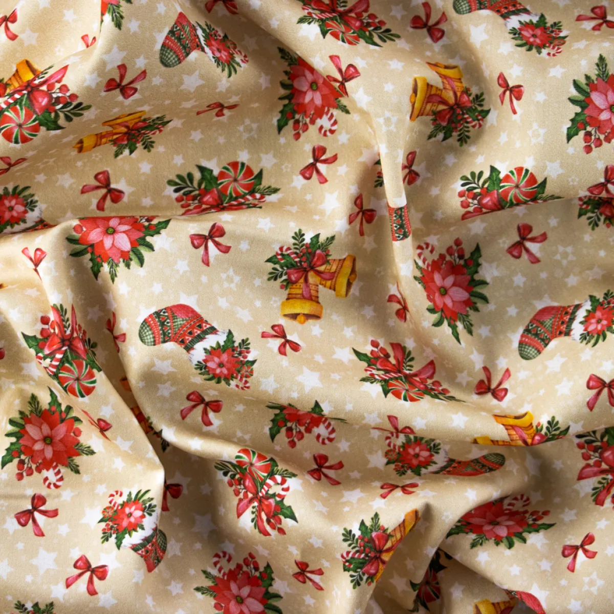 Bambino Giesse Scampoli Tessuti In Cotone>BABY COTONE DIGITALE CAMPANELLE FIOCCHI