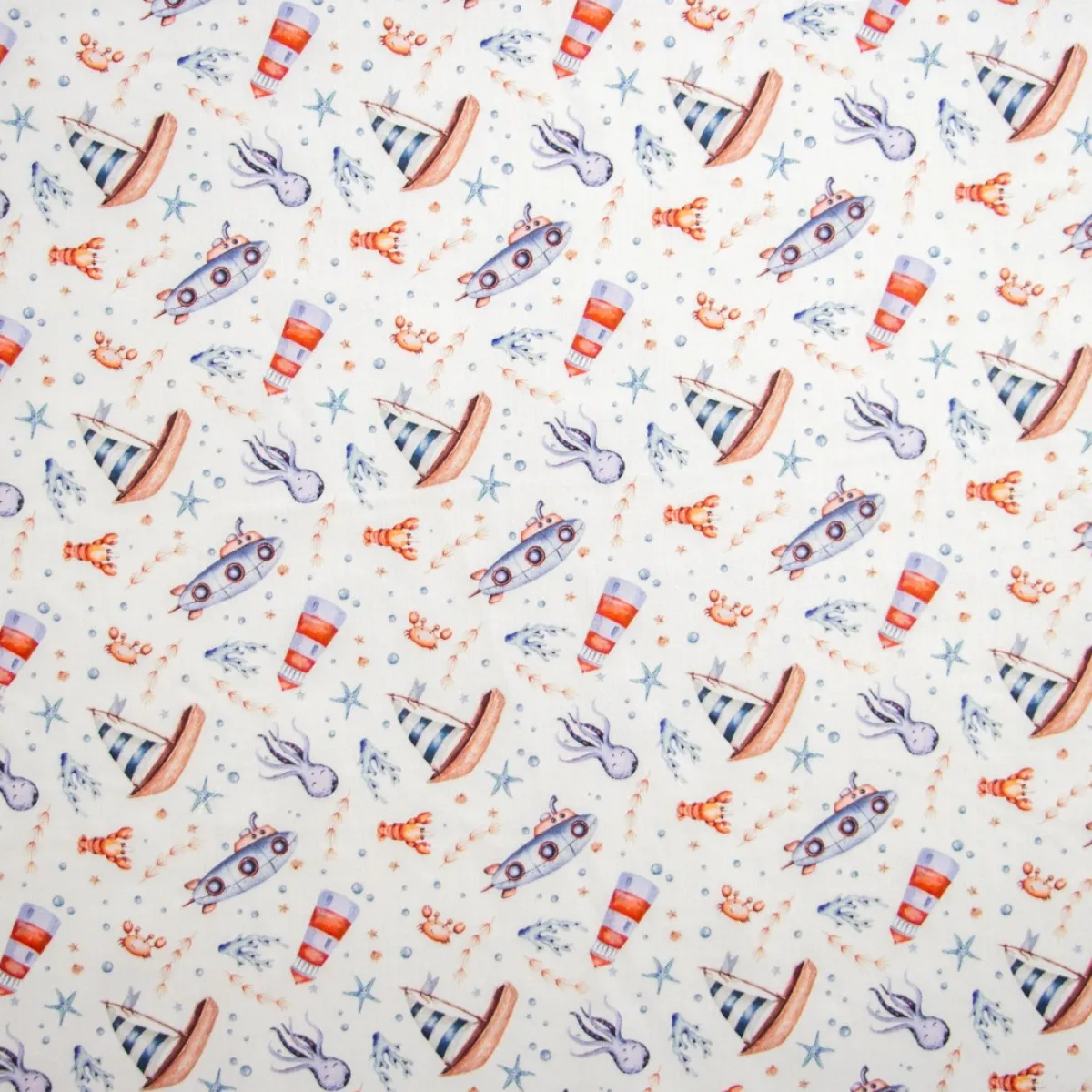 Bambino Giesse Scampoli Tessuti In Cotone>BABY COTONE DIGITALE MONDO MARINO