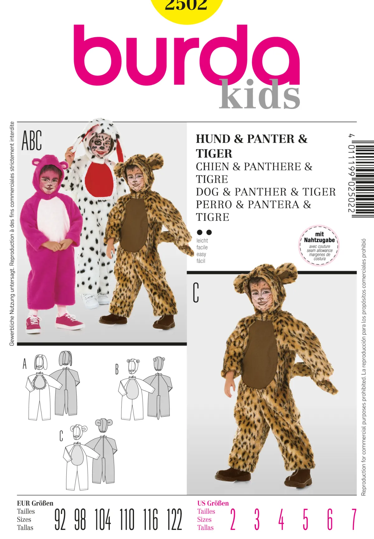 Cartamodelli Burda Neonati|Bambini>Cane, pantera, tigre
