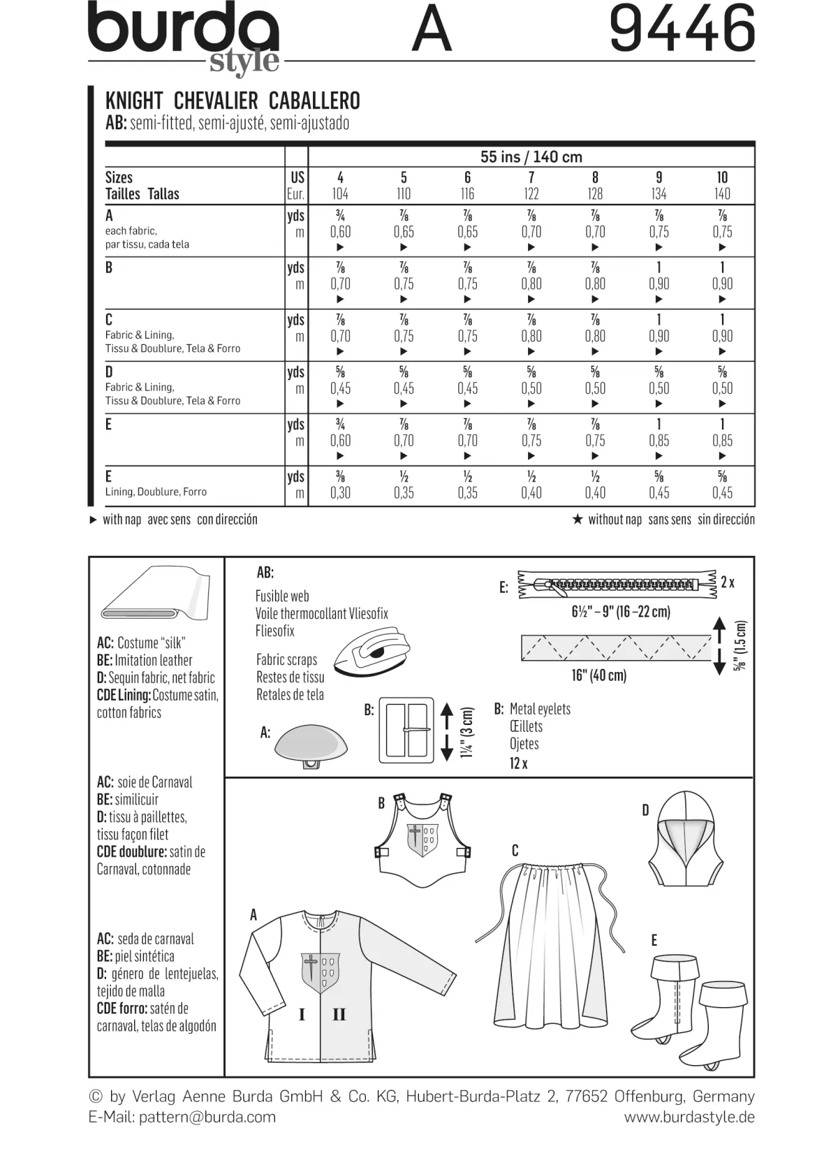 Cartamodelli Burda Neonati|Bambini>Cavalieri - Medioevo