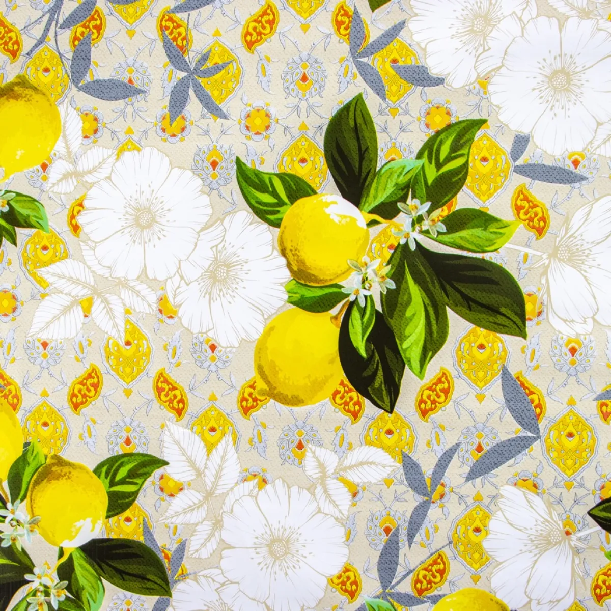 Giesse Scampoli Cotoni Resinati E Tovaglie Cerate>CERATA TRAMA FANTASIA LIMONI IN FIORE