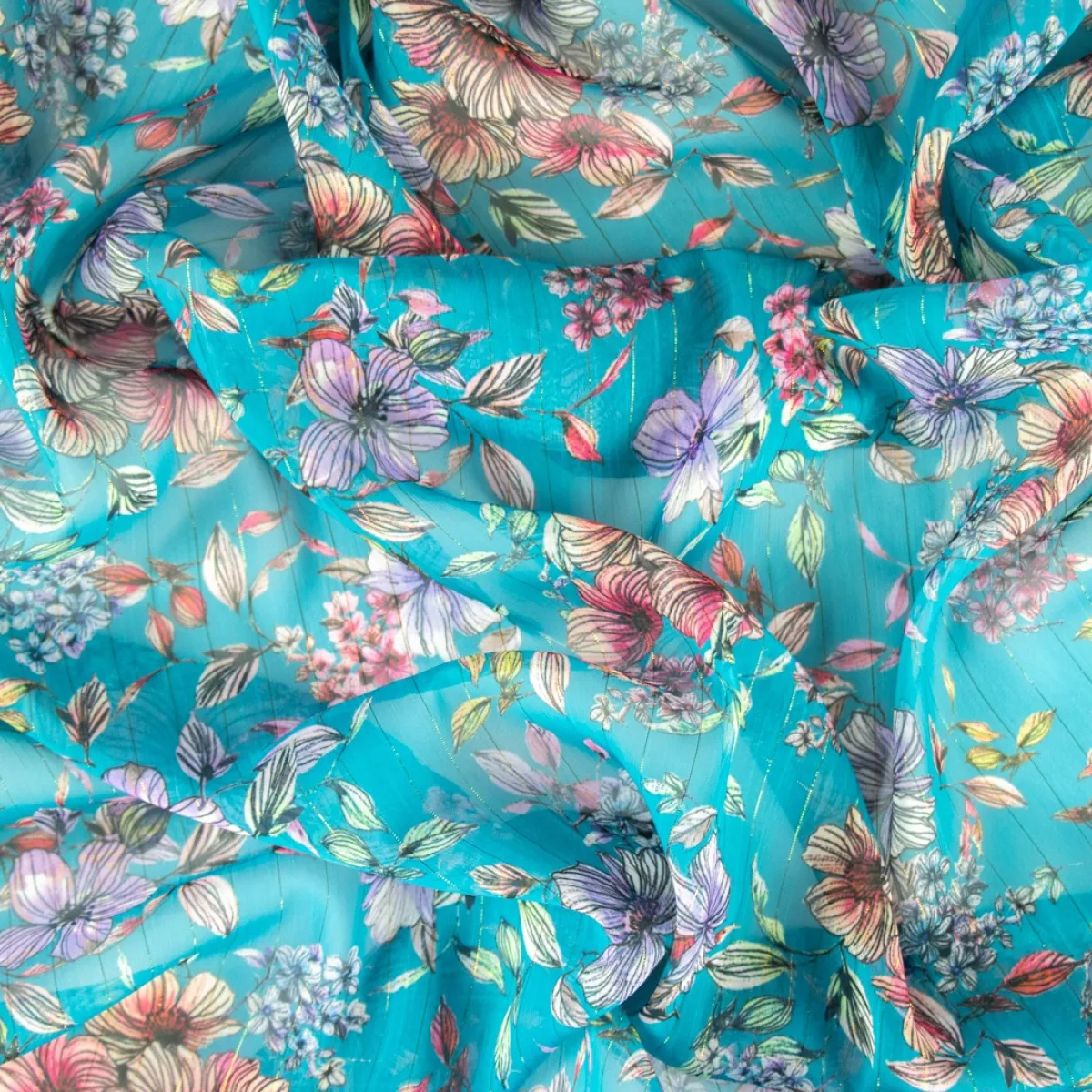 Giesse Scampoli Fantasie Moda>CHIFFON NICOLETTA LUREX FIORI
