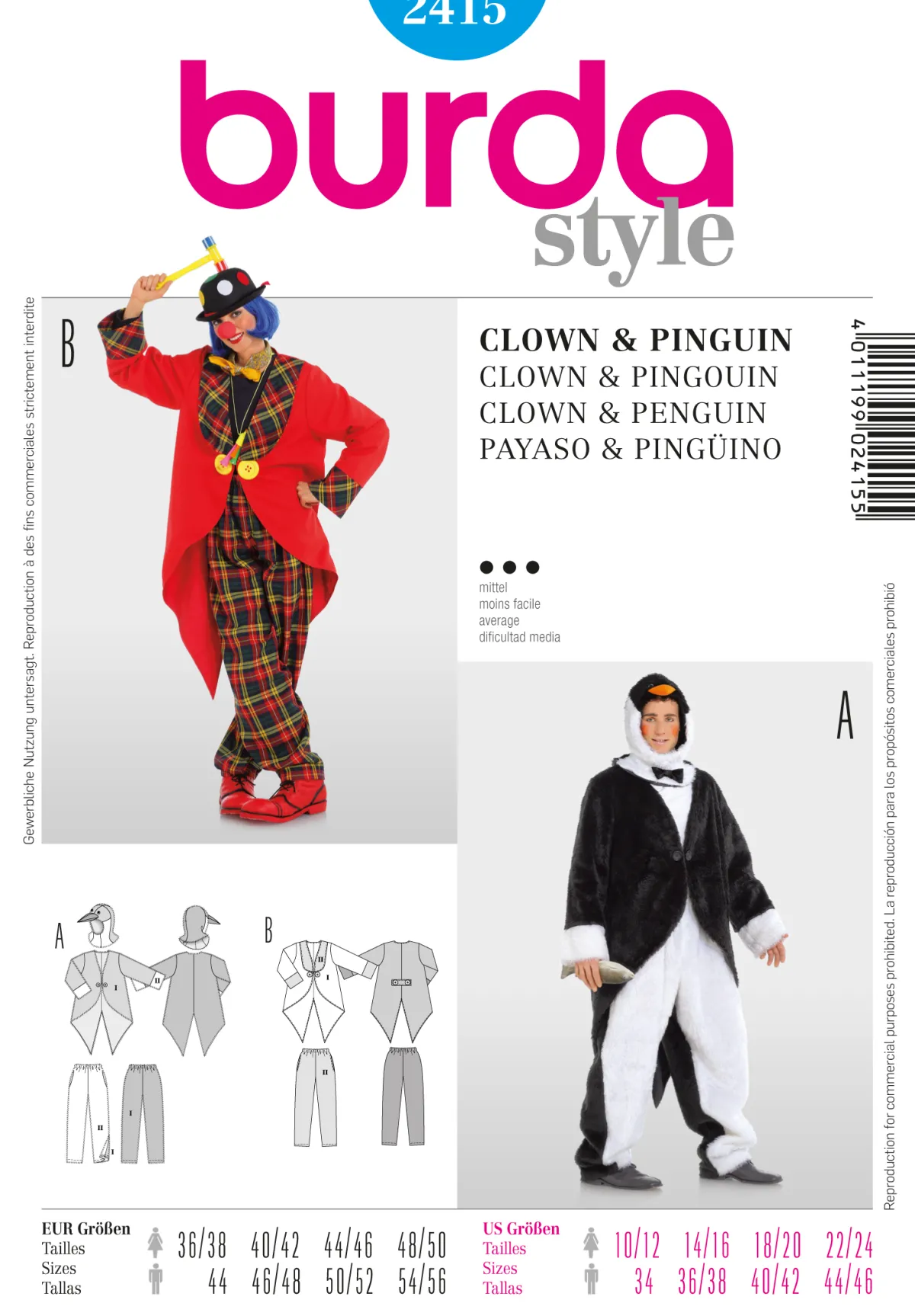 Cartamodelli Burda Costumi Per Spettacoli E Carnevale>Clown + pinguino