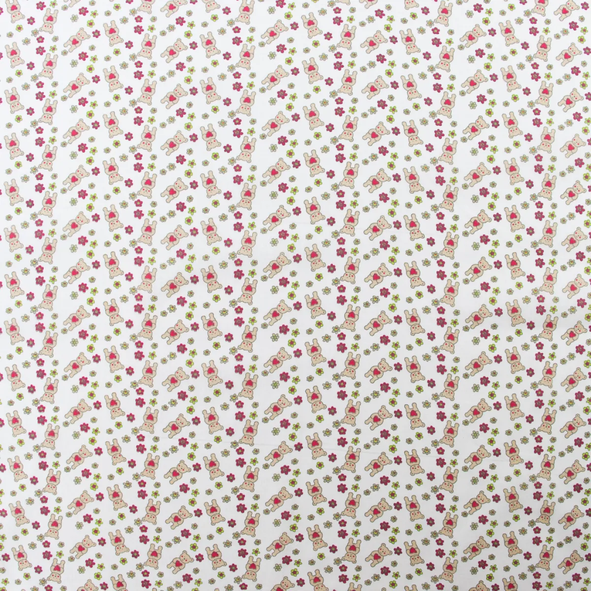 Bambino Giesse Scampoli Tessuti In Cotone>COTONE LEGGERO FIORI E ORSETTI