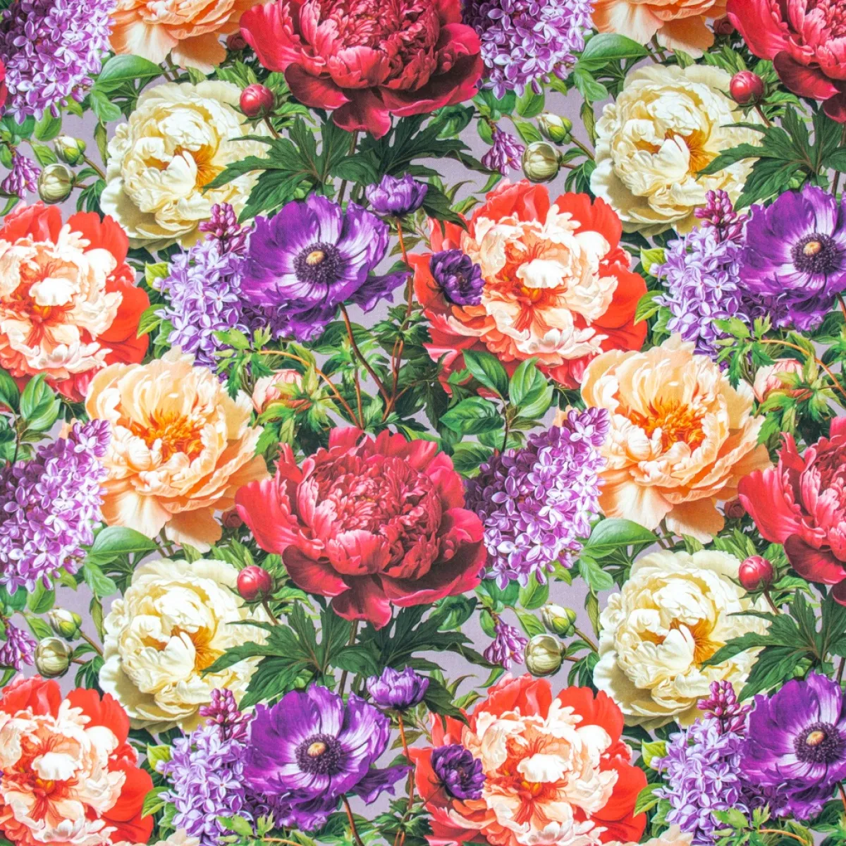 Giesse Scampoli Tovaglie Fantasia>DRILL COTONE DIGITALE LILLA' E PEONIE