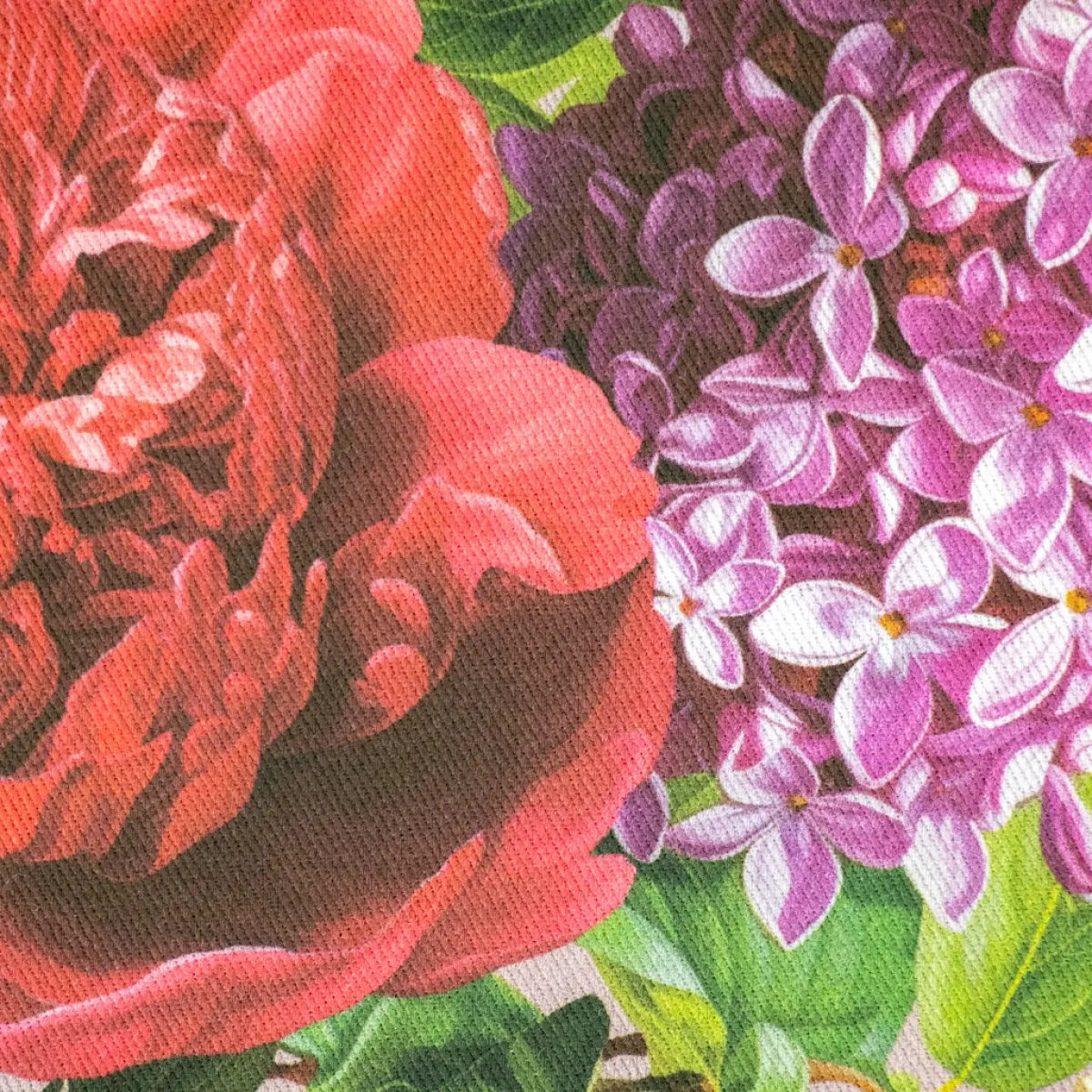 Giesse Scampoli Tovaglie Fantasia>DRILL COTONE DIGITALE LILLA' E PEONIE