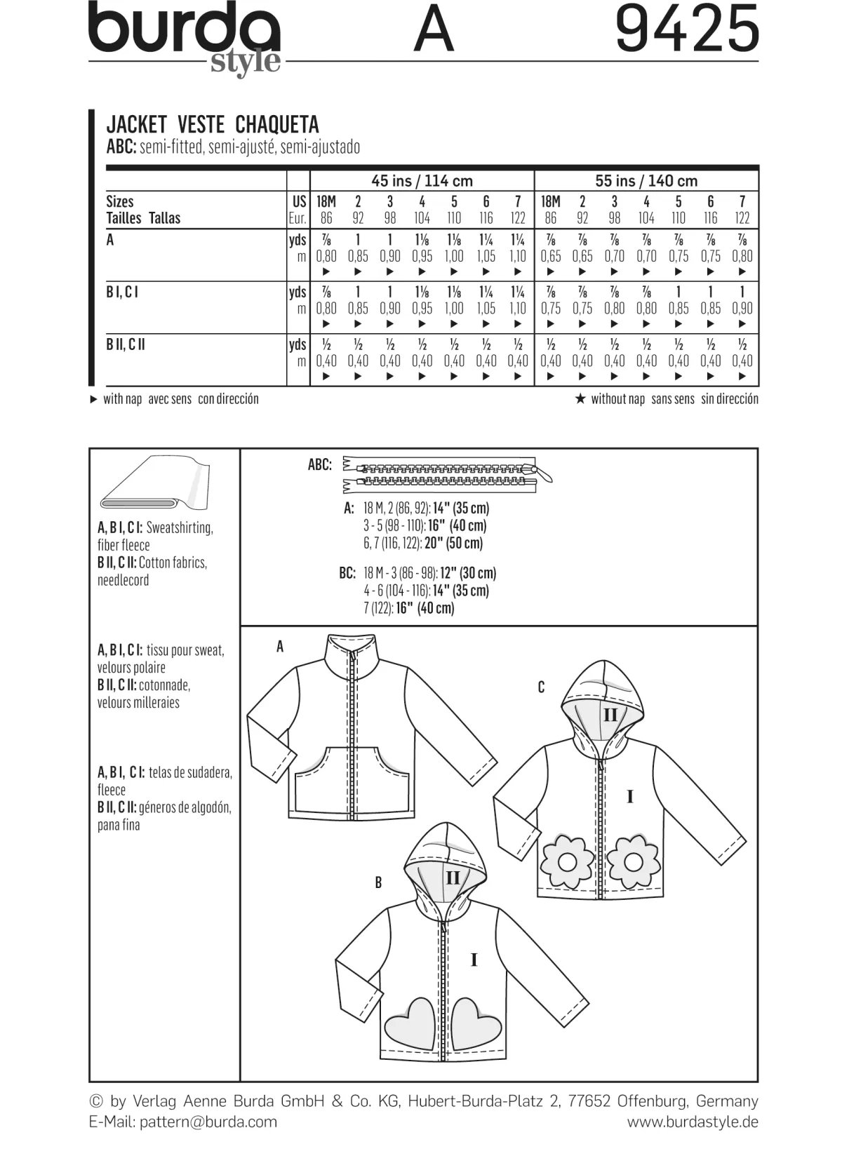 Cartamodelli Burda Neonati|Bambini>giacca