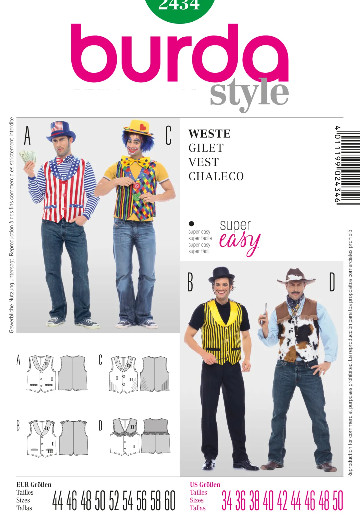 Cartamodelli Burda Costumi Per Spettacoli E Carnevale>GILET
