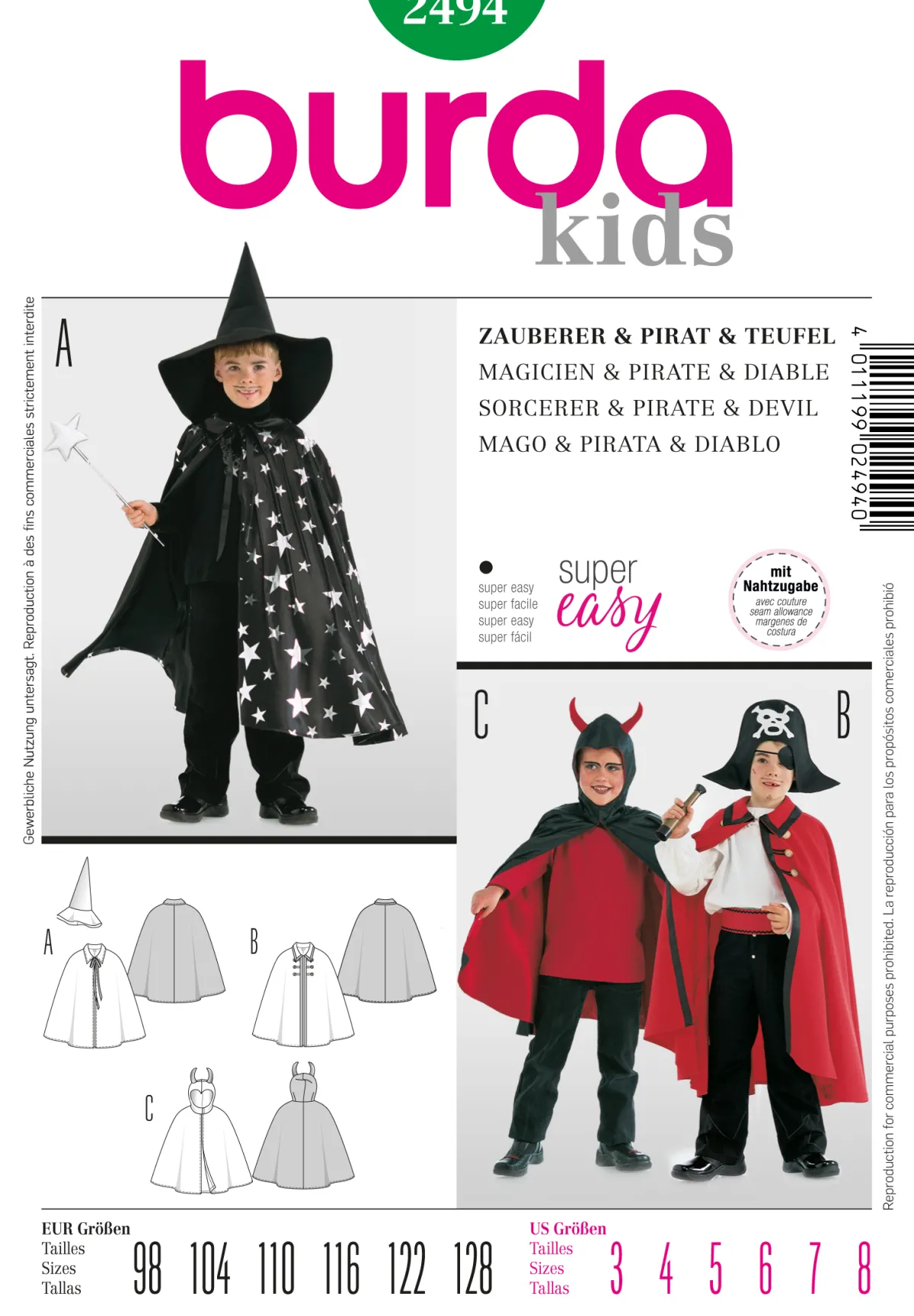 Cartamodelli Burda Neonati|Bambini>Mago, pirata, diavolo