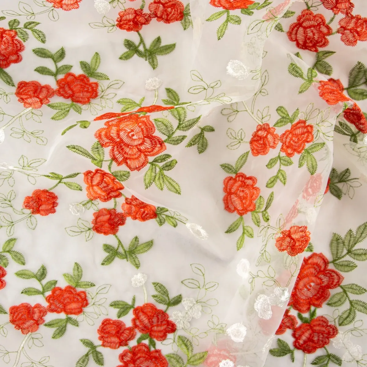 Giesse Scampoli Tessuti Tinta Unita>ORGANZA RICAMATA MAURA ROSE