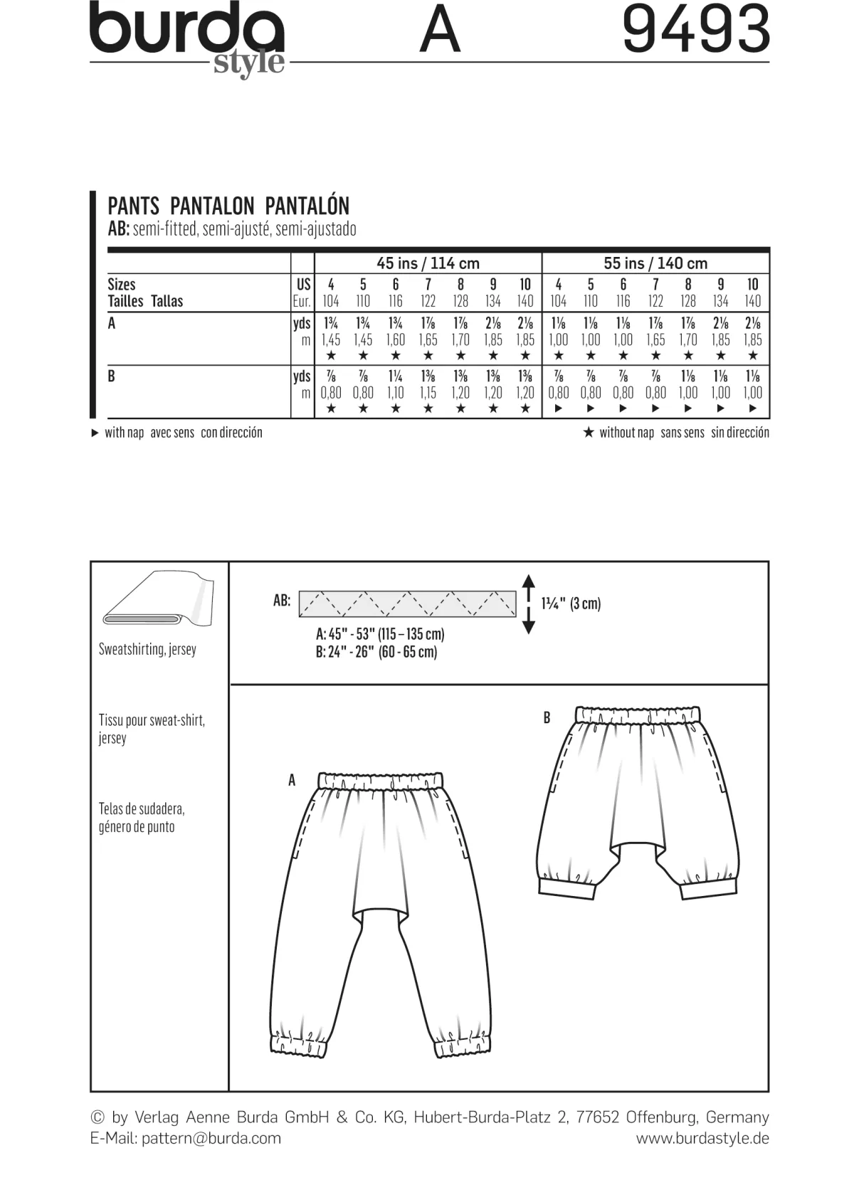 Cartamodelli Burda Neonati|Bambini>pantaloni