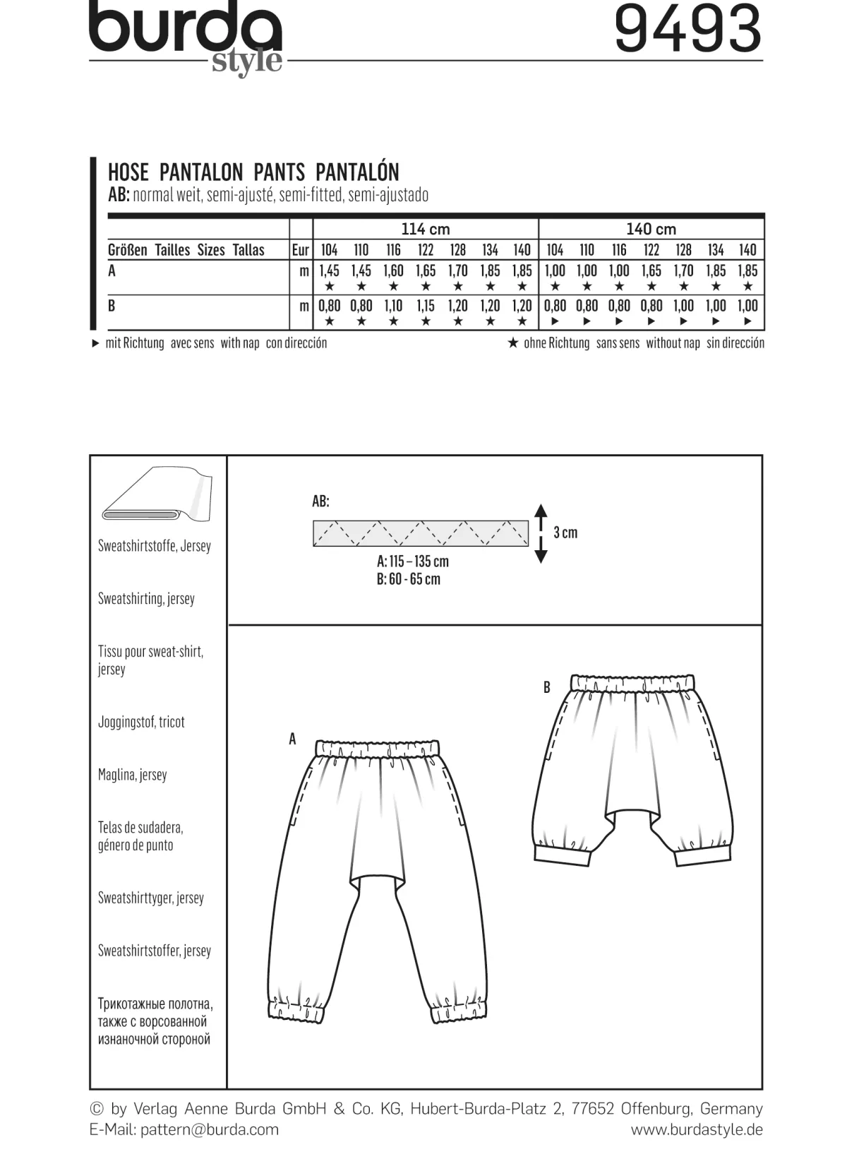 Cartamodelli Burda Neonati|Bambini>pantaloni