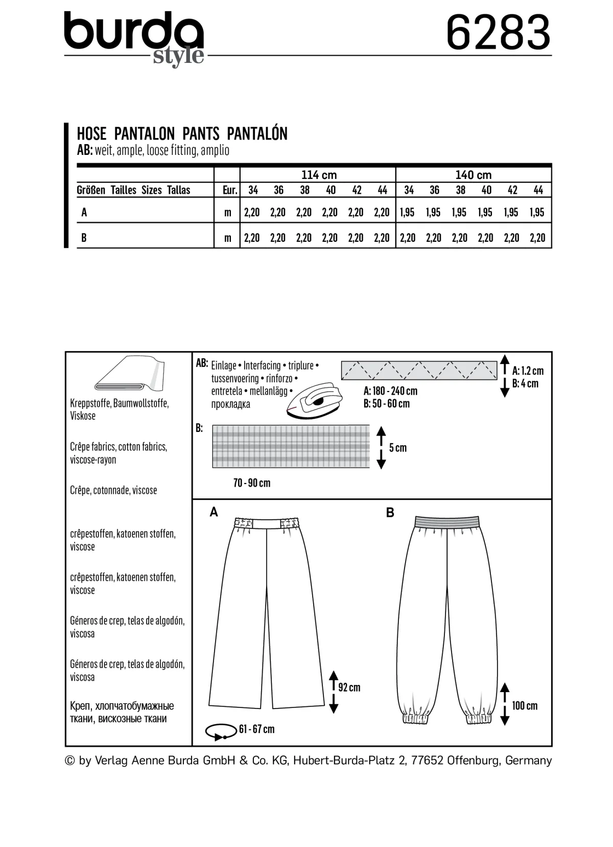 Cartamodelli Burda Abiti Per La Casa E Intimo|Pantaloni>PANTALONI - PANTALONI HAREM