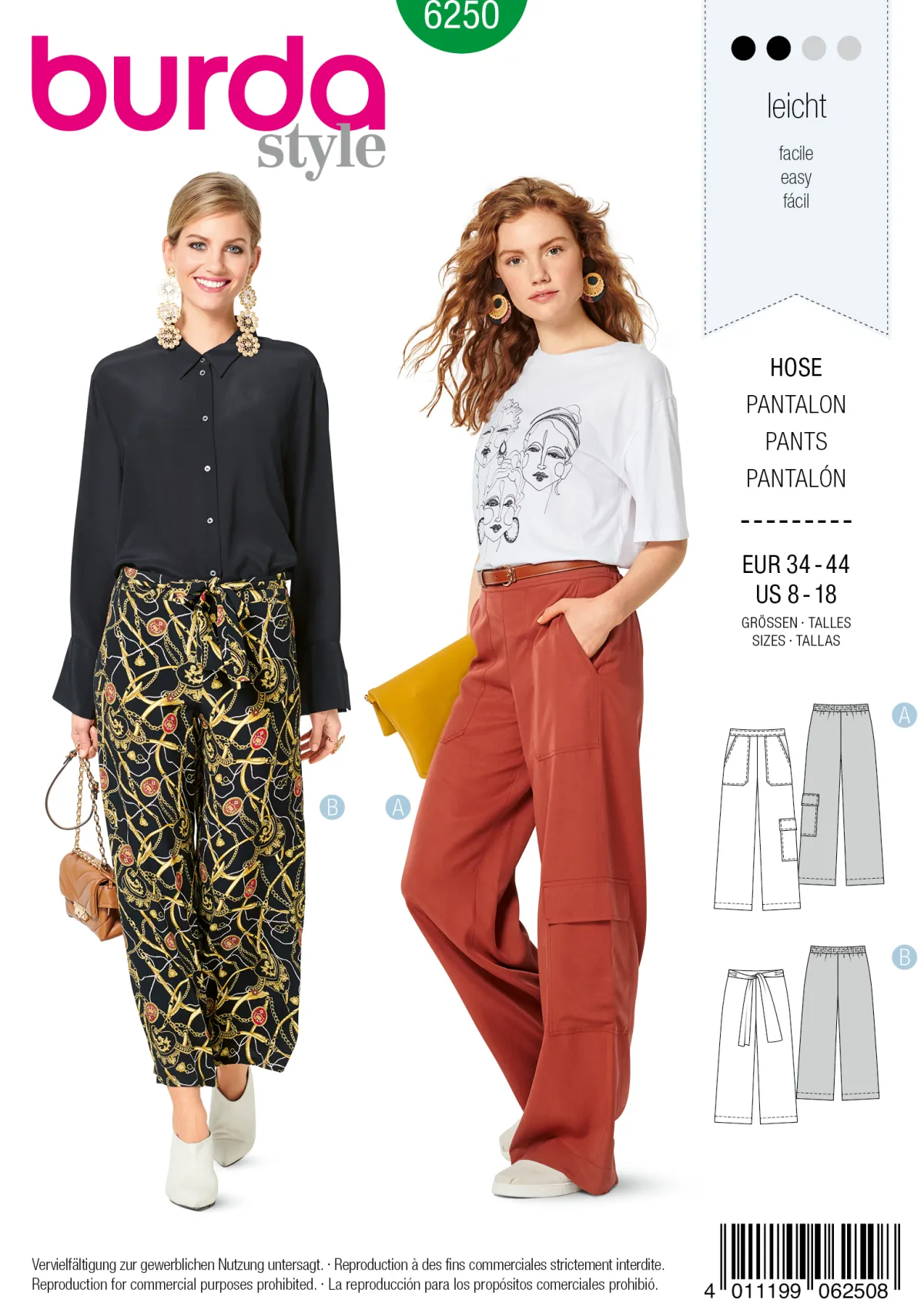 Cartamodelli Burda Pantaloni>Pantaloni - Vestibilità ampia - Elastico