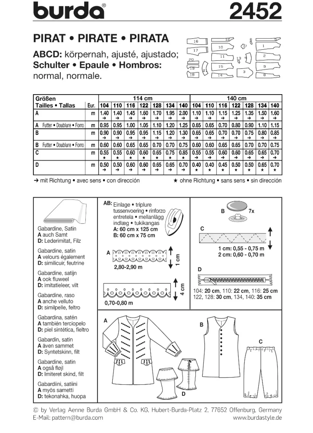Cartamodelli Burda Neonati|Bambini>pirata