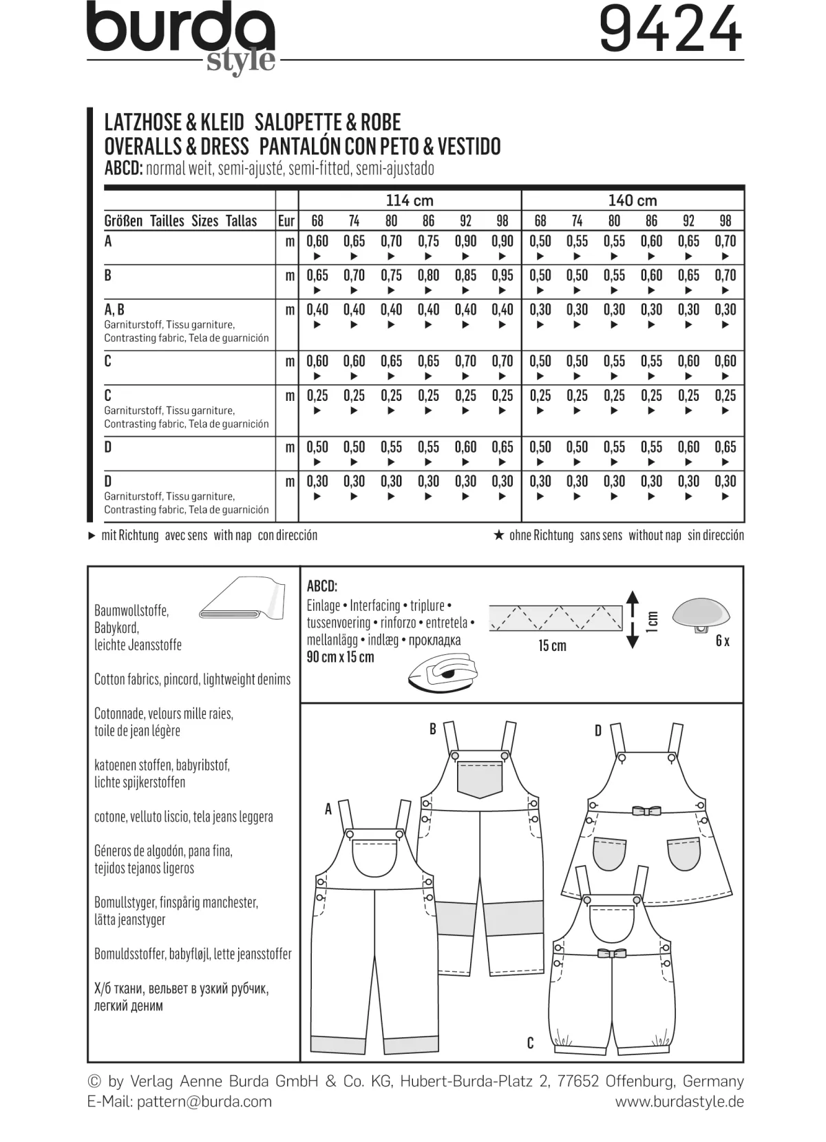 Cartamodelli Burda Neonati|Bambini>Salopette e vestito
