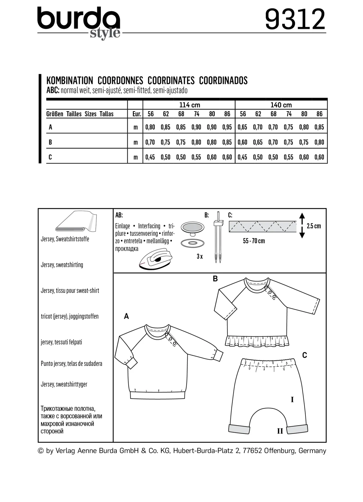 Cartamodelli Burda Neonati|Bambini>TOP CON CHIUSURA A SCATTO - PANTALONI