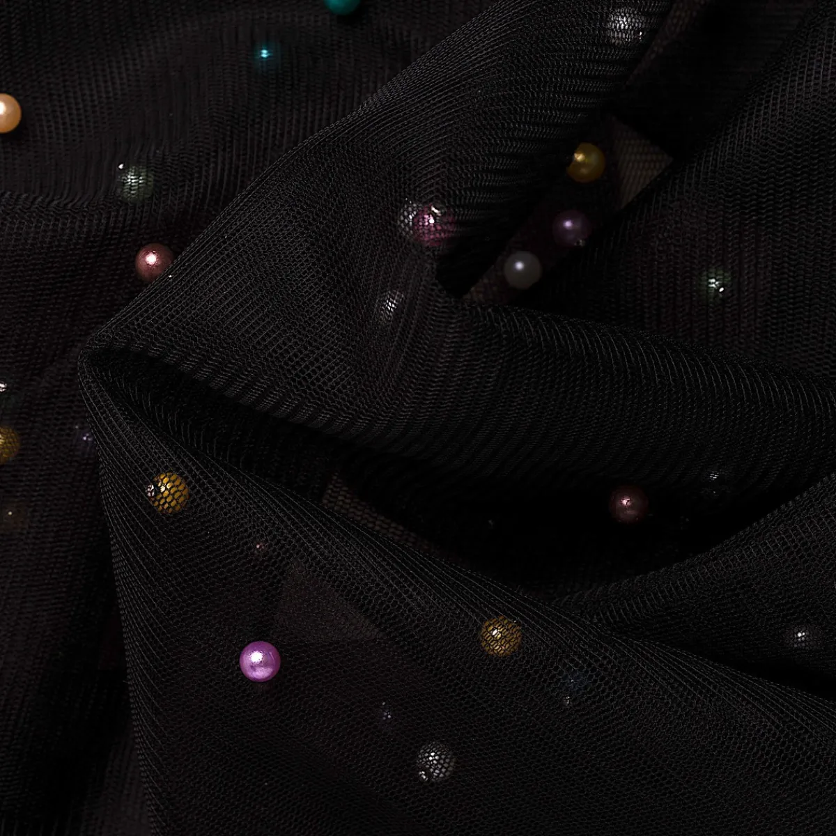 Giesse Scampoli Tulle & Tessuti Rete|Pizzi E Tessuti Ricamati>TULLE CON PERLINE MULTICOLOR NAVE
