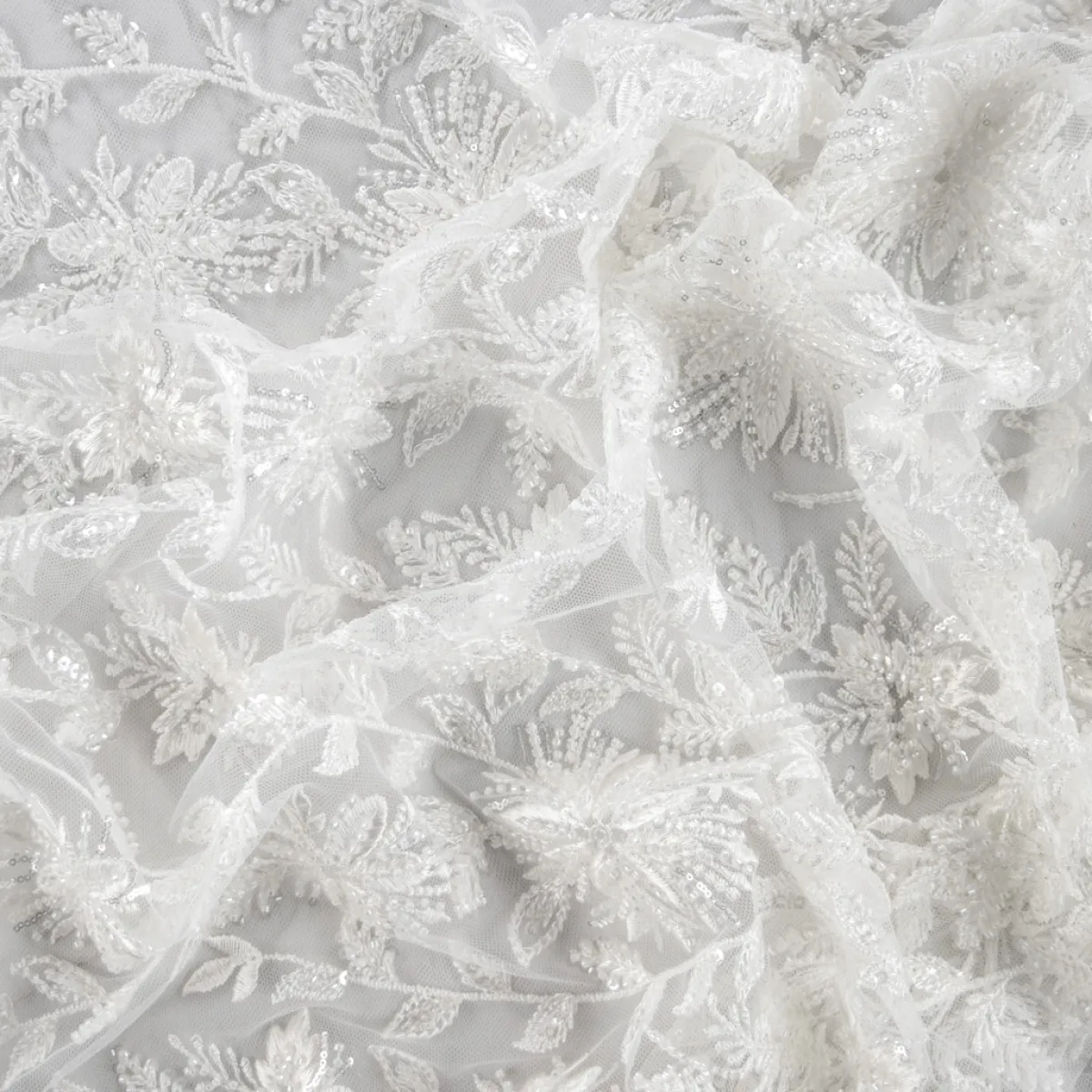 Giesse Scampoli Tessuti In Pizzo|Tessuti Tinta Unita>TULLE RICAMATO CON PERLINE ROUEN SPOSA