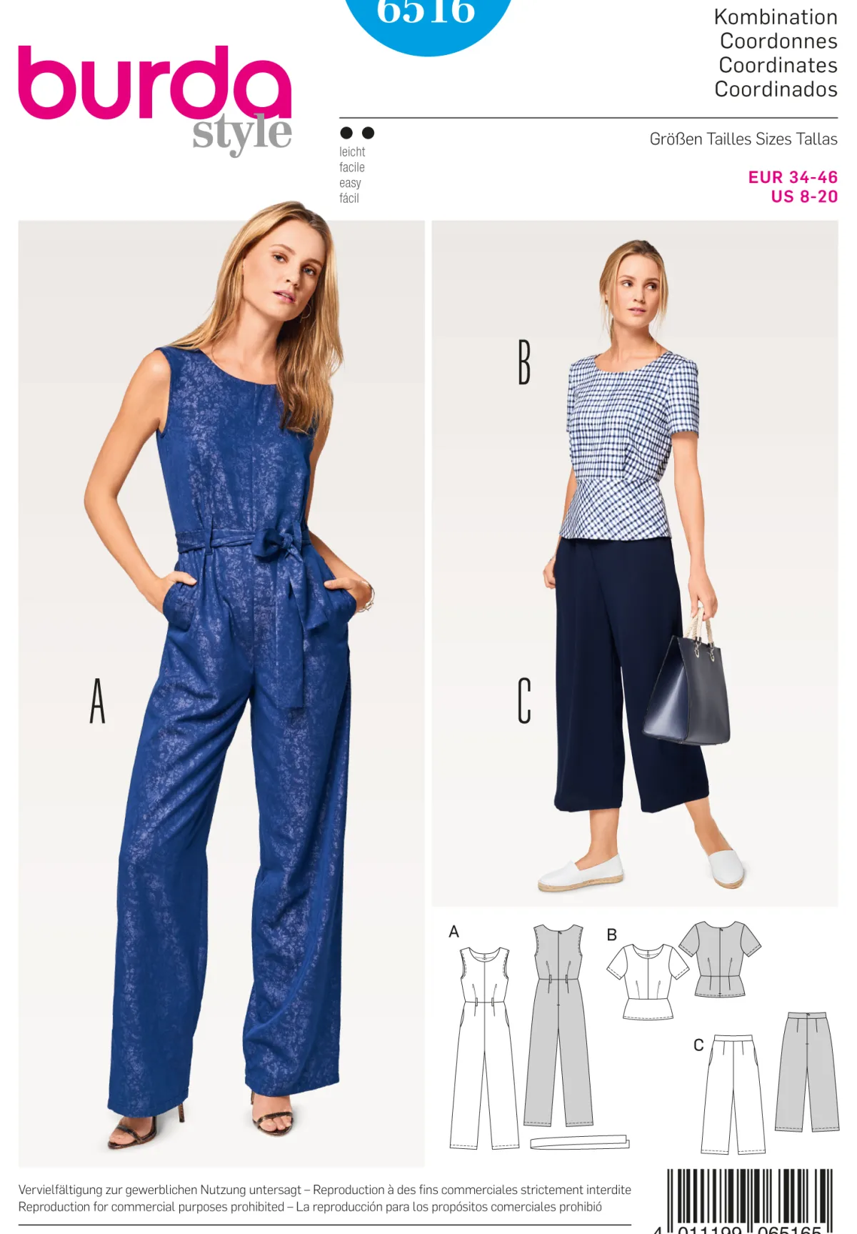Cartamodelli Burda Pantaloni>Tuta Camicetta Pantalone