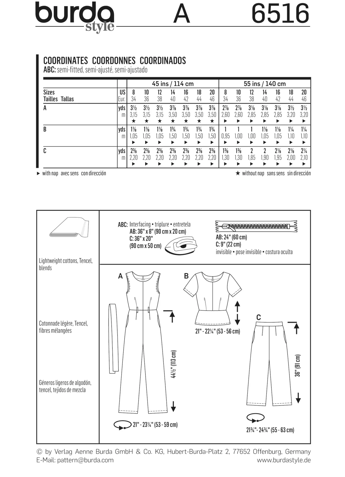 Cartamodelli Burda Pantaloni>Tuta Camicetta Pantalone