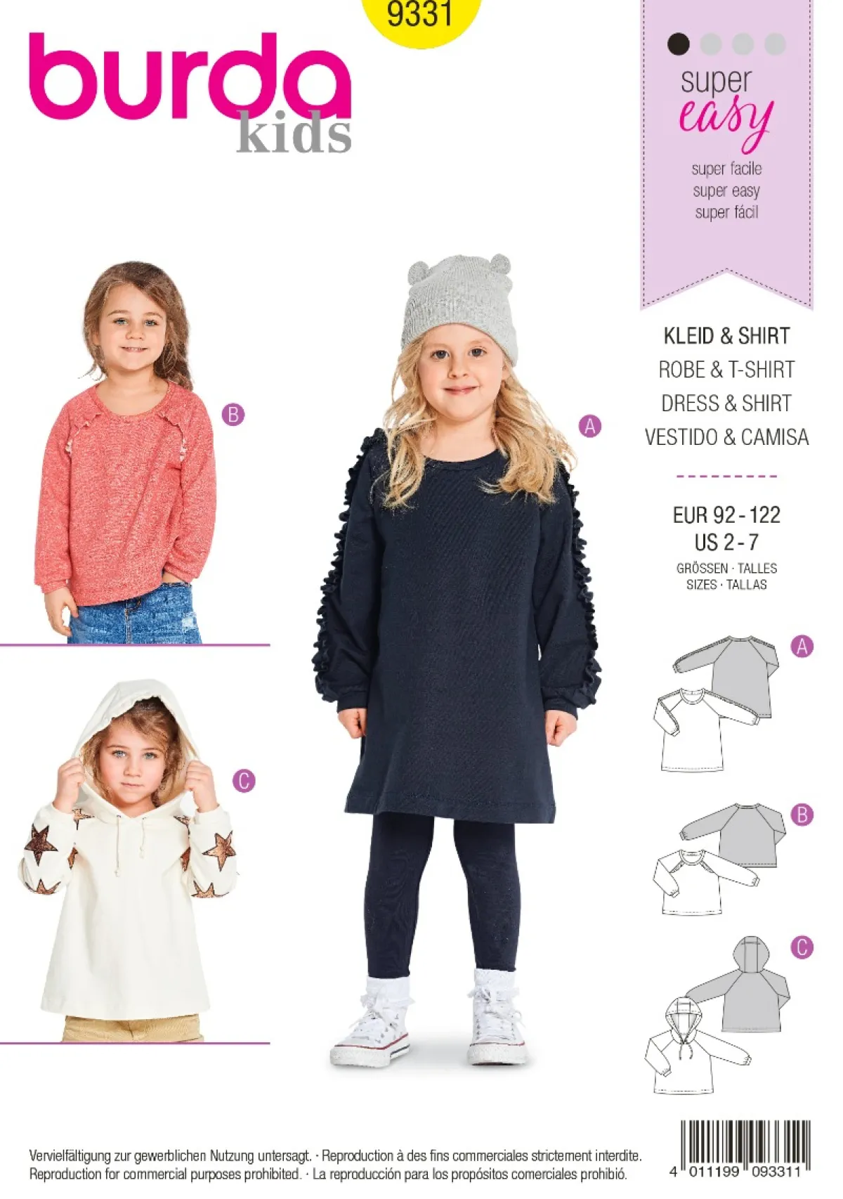 Cartamodelli Burda Neonati|Bambini>Vestito da shrit, maglione, felpa con ca