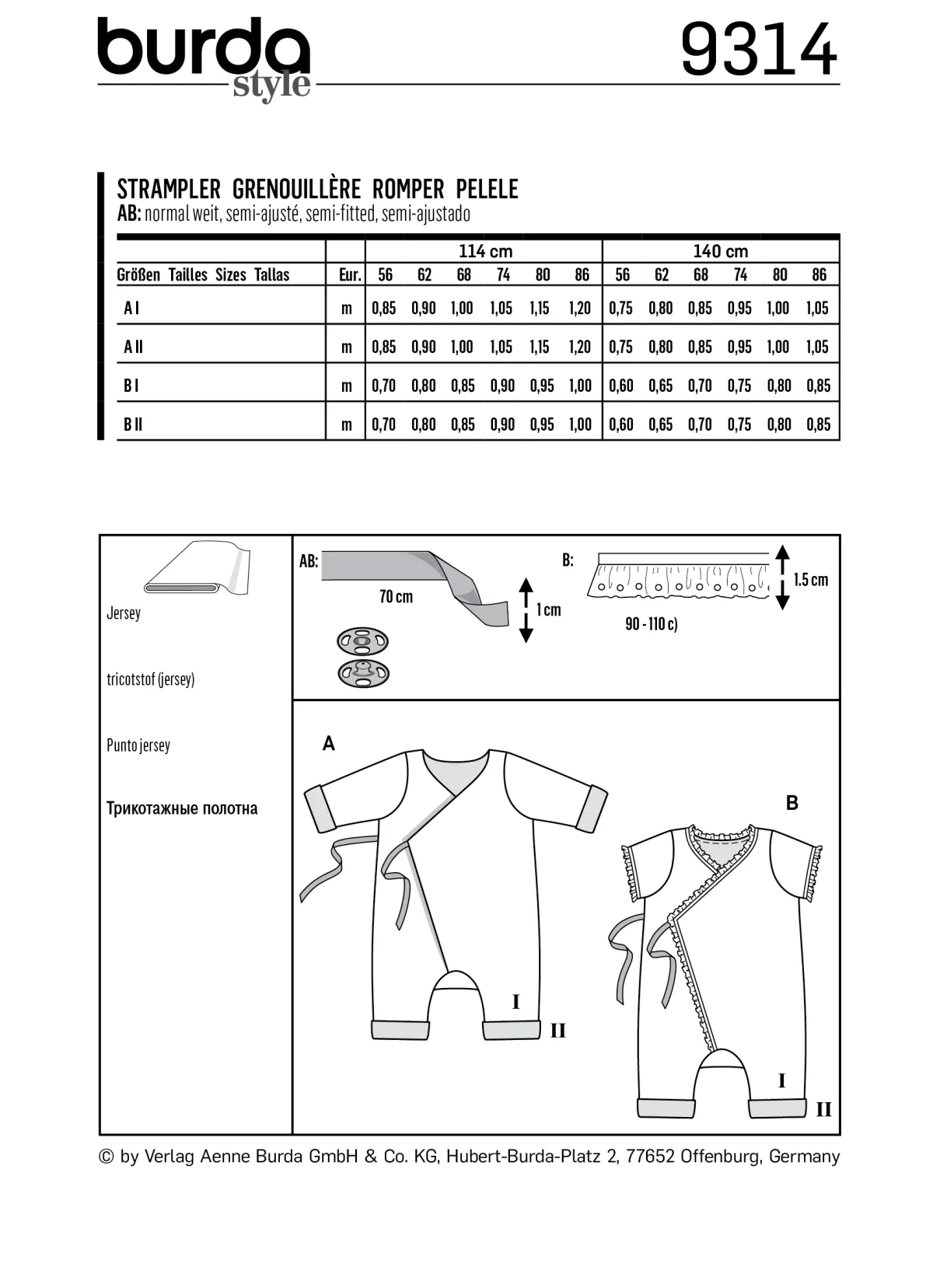 Cartamodelli Burda Neonati|Bambini>Wrap Rompers - Tuta